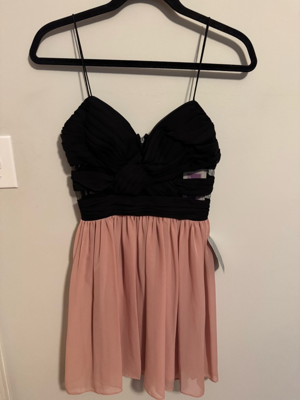 Hailey Logan Black and Blush Cut Out Chiffon Cocktail Dress